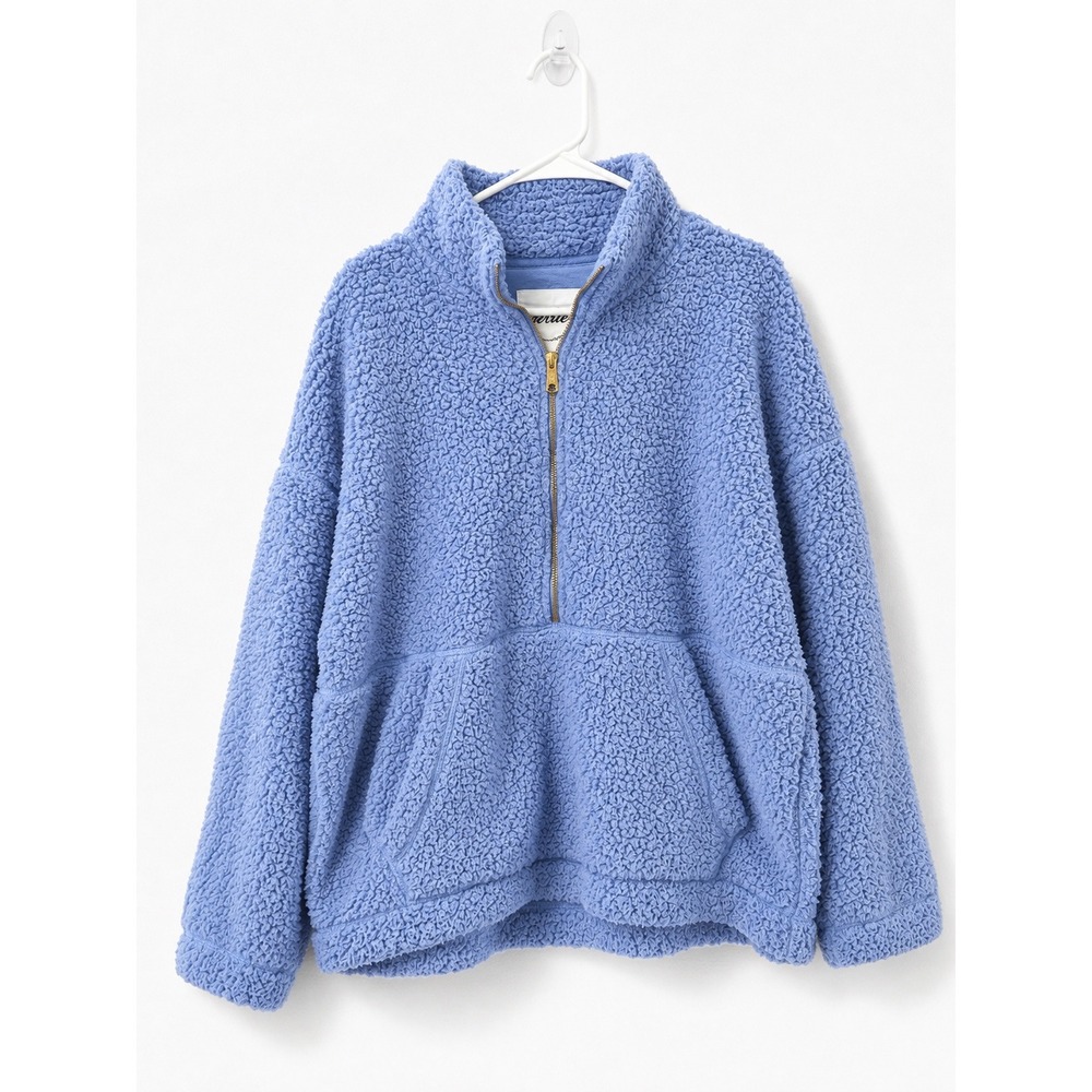 Aerie Women Blue Sherpa Quarter Zip Fleece Pullover Sweatshirt Size M